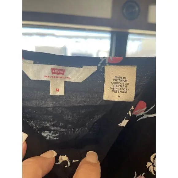 Levi's Summer Womens M Black Palm Tree Island Sun Gulls Baby Doll Strap‎ Dress - Picture 4 of 8